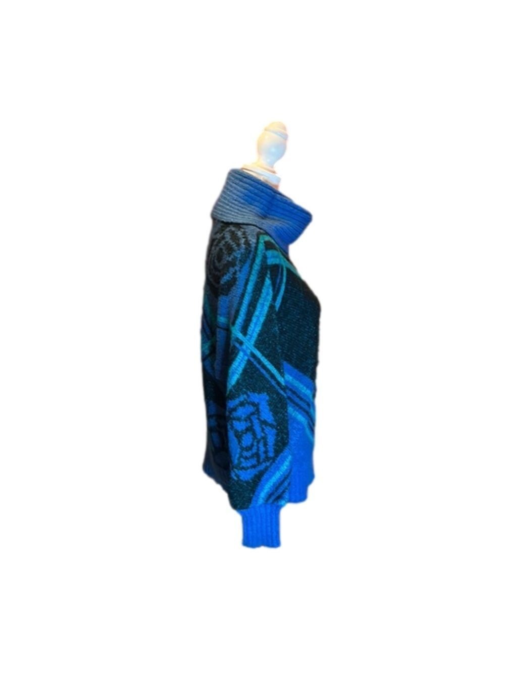 LUCE’ Vintage Blue & Green Cowl Neck Sweater - Picture 5 of 7